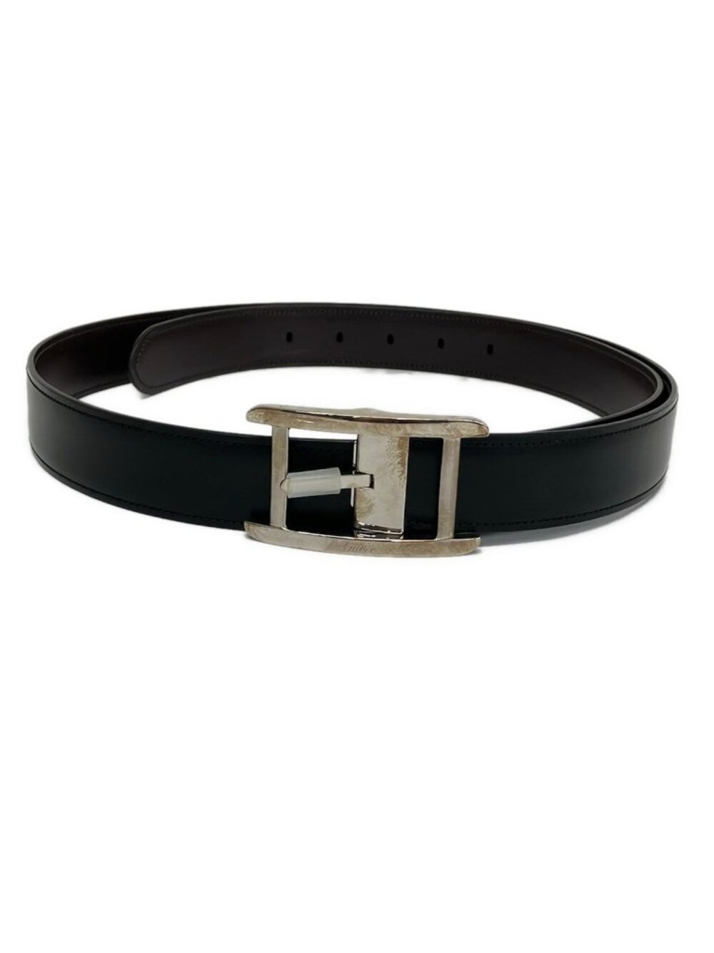 Cartier Belt Black Dark Brown Silver Reversible Tank Leather